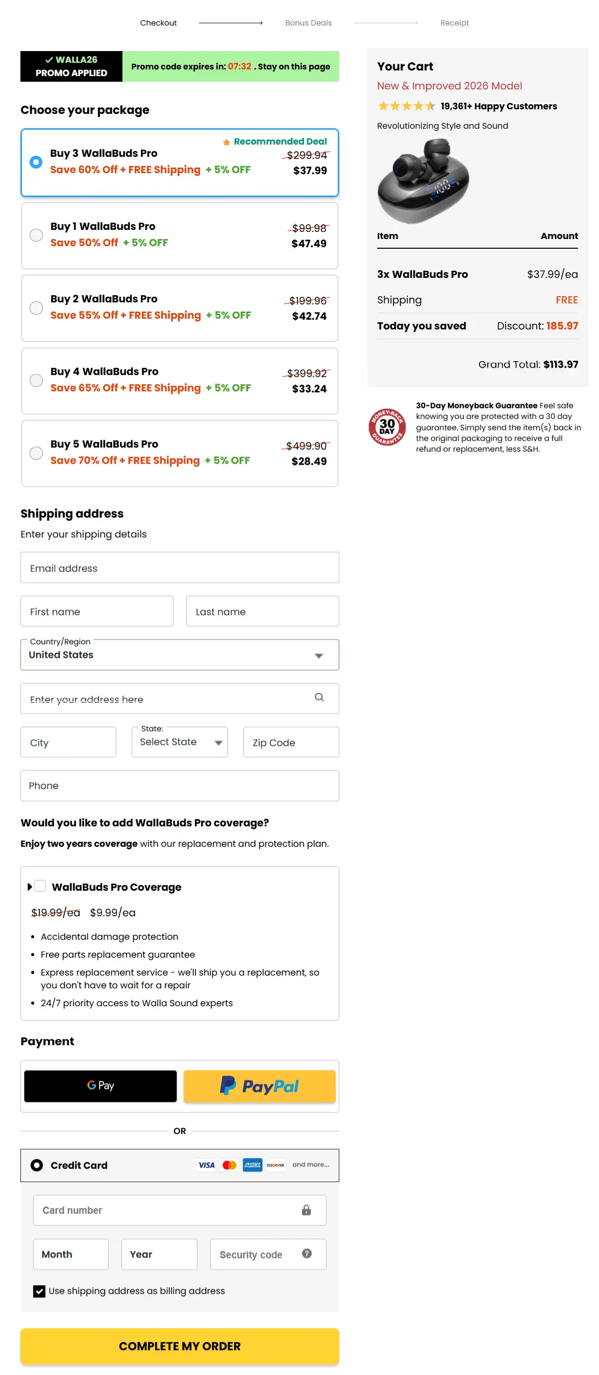 WallaBuds secure checkout page